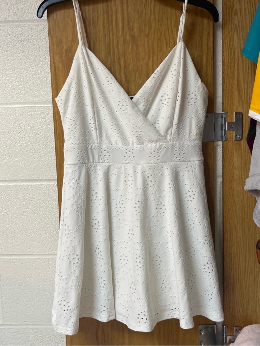 Justify White Eyelet Wrap-Front Mini Dress